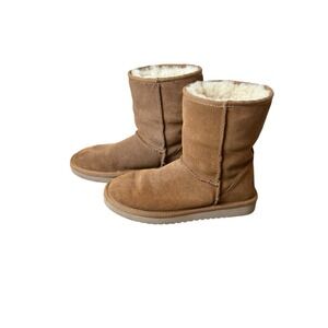 KOOLABURRA BY UGG Tan Leather Short Faux Fur Lined‎ Boots Size 6 Casual Neutral